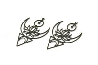Siyah Lotus Tılsımı, 1 Halkalı 4 Oksitlenmiş Siyah Pirinç Hilal Tılsımı, Küpe Parçaları (45x30x0,60 mm) SMP0539 A6884