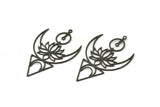 Siyah Lotus Tılsımı, 1 Halkalı 4 Oksitlenmiş Siyah Pirinç Hilal Tılsımı, Küpe Parçaları (45x30x0,60 mm) SMP0539 A6884