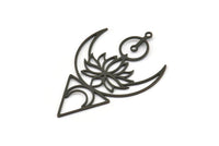 Siyah Lotus Tılsımı, 1 Halkalı 4 Oksitlenmiş Siyah Pirinç Hilal Tılsımı, Küpe Parçaları (45x30x0,60 mm) SMP0539 A6884