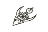 Siyah Lotus Tılsımı, 1 Halkalı 4 Oksitlenmiş Siyah Pirinç Hilal Tılsımı, Küpe Parçaları (45x30x0,60 mm) SMP0539 A6884