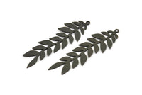 Siyah Yaprak Tılsımı, 1 Halkalı 4 Oksitlenmiş Siyah Pirinç Dal Tılsımı, Tılsım Kolye Uçları (52x16x0,60 mm) SMP0225 A4001 H1218