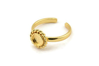 Gold Ring Settings, Gold Plated Brass Round Shaped Ring With 1 Stone Setting - Pad Size 6mm N2093