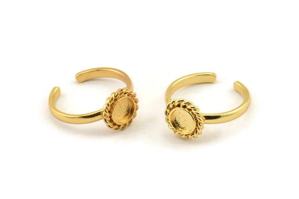 Gold Ring Settings, Gold Plated Brass Round Shaped Ring With 1 Stone Setting - Pad Size 6mm N2093