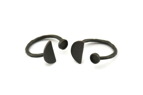 Black Ring Settings, 2 Oxidized Black Brass Moon And Planet Ring With 1 Stone Setting - Pad Size 4mm N1064 H0063
