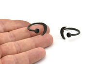 Black Ring Settings, 2 Oxidized Black Brass Moon And Planet Ring With 1 Stone Setting - Pad Size 4mm N0799 H0879