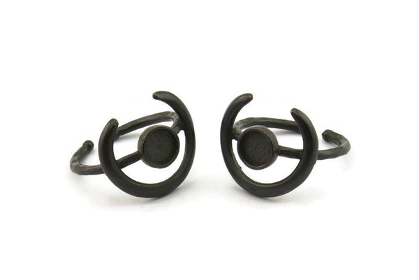 Black Ring Settings, Oxidized Black Brass Adjustable Ring - Ring Stone Setting - Pad Size 6mm N1301