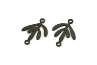 Siyah Yaprak Charm, 2 Döngülü 24 Oksitlenmiş Siyah Pirinç Yaprak Charm, Bağlantı Elemanları (17x12x0,60 mm) A3575 H1003
