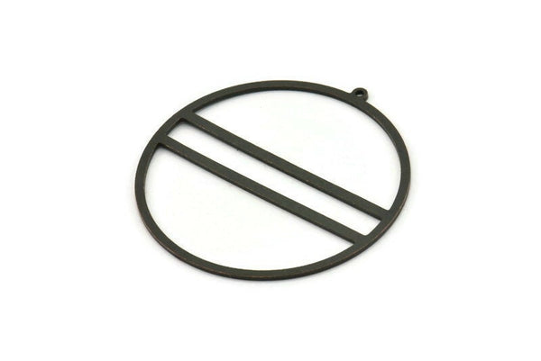 Black Circle Charm, 2 Oxidized Black Brass Circle Charms With 1 Loop, Charm Pendants (52x50x1mm) A3054 H0817
