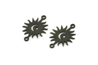 Black Sun Connector, 24 Oxidized Black Brass Crescent Moon Charms With 2 Loops, Sun charms (17x12x0.60mm) A4089
