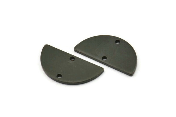 Black Semi Circle, 6 Oxidized Black Brass Half Moon Connector With 2 Holes, Charms, Pendants (21x10.5x1.2mm) D1525