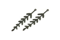Siyah Yaprak Tılsımı, 1 Döngülü 10 Oksitlenmiş Siyah Pirinç Dal Tılsımı, Tılsım Kolye Uçları (46x10x0,60 mm) A3461