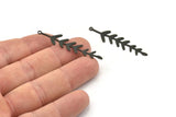 Siyah Yaprak Tılsımı, 1 Döngülü 10 Oksitlenmiş Siyah Pirinç Dal Tılsımı, Tılsım Kolye Uçları (46x10x0,60 mm) A3461