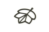 Siyah Yaprak Tılsımı, 1 Halkalı 4 Oksitlenmiş Siyah Pirinç Yaprak Tılsımı, Tılsım Kolye Uçları (29x25x0,60 mm) SMP0709 A6885