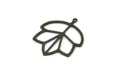 Siyah Yaprak Tılsımı, 1 Halkalı 4 Oksitlenmiş Siyah Pirinç Yaprak Tılsımı, Tılsım Kolye Uçları (29x25x0,60 mm) SMP0709 A6885