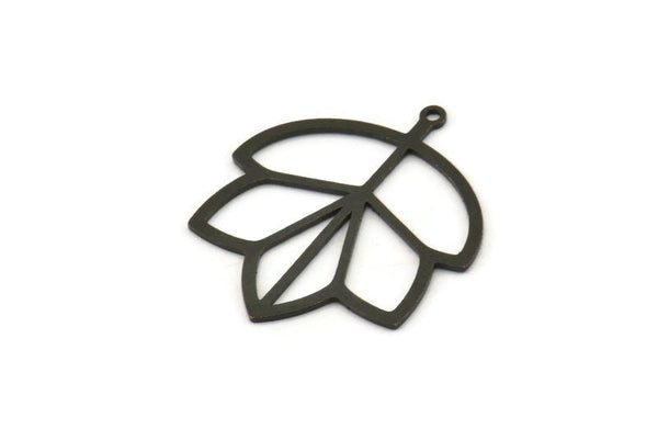 Siyah Yaprak Tılsımı, 1 Halkalı 4 Oksitlenmiş Siyah Pirinç Yaprak Tılsımı, Tılsım Kolye Uçları (29x25x0,60 mm) SMP0709 A6885