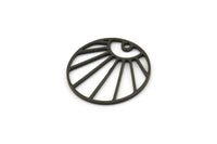 Siyah Yuvarlak Charm, 1 Delikli 12 Oksitlenmiş Siyah Pirinç Yükselen Güneş Desenli Yuvarlak Şekilli Charm, Charm Kolye Uçları (18x0,80 mm) A5572