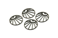 Siyah Yuvarlak Charm, 1 Delikli 12 Oksitlenmiş Siyah Pirinç Yükselen Güneş Desenli Yuvarlak Şekilli Charm, Charm Kolye Uçları (18x0,80 mm) A5572