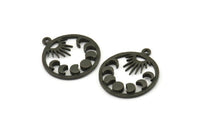 Ay Evreleri Tılsımı, 2 Oksitlenmiş Siyah Pirinç Hilal Evreleri Tılsımı, 1 Halka, Kolye Uçları, Bulgular (25x22x2,2 mm) N1633