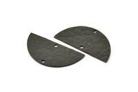 Black Half Moon, 2 Hammered Oxidized Black Brass Semi Circle Blanks With 2 Holes (34x16x1mm) N0995