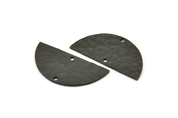 Black Half Moon, 2 Hammered Oxidized Black Brass Semi Circle Blanks With 2 Holes (34x16x1mm) N0995