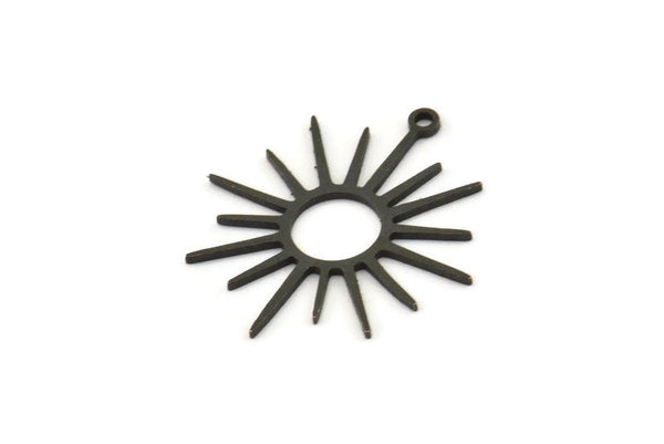 Siyah Güneş Tılsımı, 1 Döngülü 10 Oksitlenmiş Siyah Pirinç Güneş Tılsımı, Tılsım Kolye Uçları (26,5x24x0,80 mm) A6459