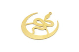 Brass Moon Charm, Raw Brass Crescent Moon And Snake Shaped Charms With 1 Loop (31x29x0.60mm) SMP1538
