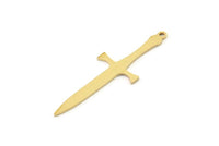 Pirinç Kılıç Tılsımı, 1 Halkalı Ham Pirinç Kılıç Tılsımları, Küpeler, Tılsım Kolye Uçları, Bulgular (43x14x0,80 mm) SMP1517