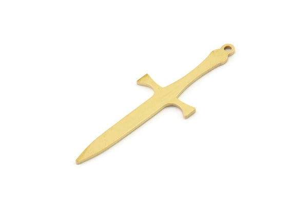 Pirinç Kılıç Tılsımı, 1 Halkalı Ham Pirinç Kılıç Tılsımları, Küpeler, Tılsım Kolye Uçları, Bulgular (43x14x0,80 mm) SMP1517