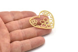 Brass Heart Charm, Raw Brass Flower Charms, Findings, Pendants (39x36x0.60mm) SMP1539