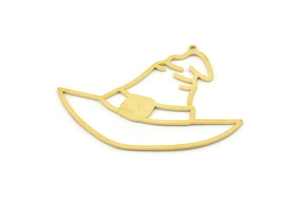 Brass Hat Charm, Raw Brass Hat Charms With 1 Loop (56x43x0.80mm) SMP1526