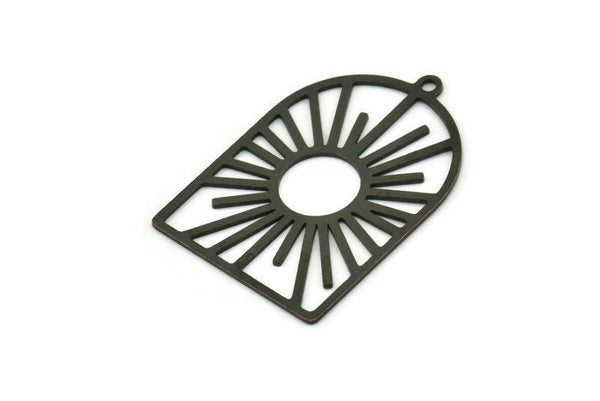 Siyah Güneş Tılsımı, 1 Halkalı 4 Oksitlenmiş Siyah Pirinç Güneş Şekilli Tılsım, Tılsım Kolye Uçları, Bulgular (34x24x0,60 mm) A5205