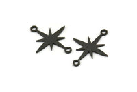 Siyah Kutup Yıldızı Charm, 24 Oksitlenmiş Siyah Pirinç, Siyah Charmlar, 2 Döngülü Siyah Kutup Yıldızı Charmları, Bağlantı Parçaları (19x15x0,60 mm) A4107