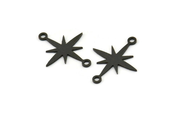 Siyah Kutup Yıldızı Charm, 24 Oksitlenmiş Siyah Pirinç, Siyah Charmlar, 2 Döngülü Siyah Kutup Yıldızı Charmları, Bağlantı Parçaları (19x15x0,60 mm) A4107