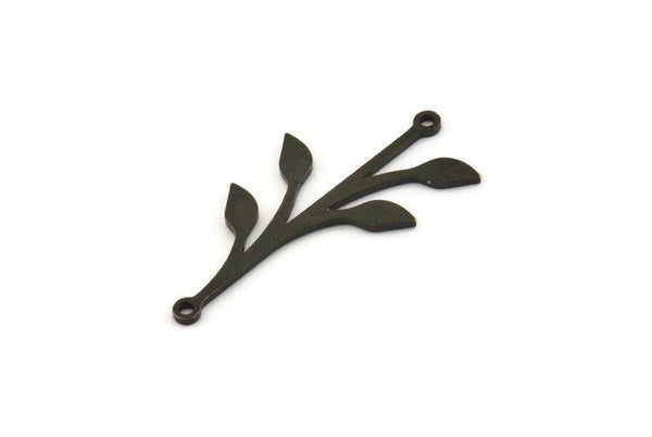 Siyah Yaprak Charm, 2 Döngülü 8 Oksitlenmiş Siyah Pirinç Yaprak Charm, Bağlantı Elemanları (31x16x0,80 mm) SMP0635 A3842