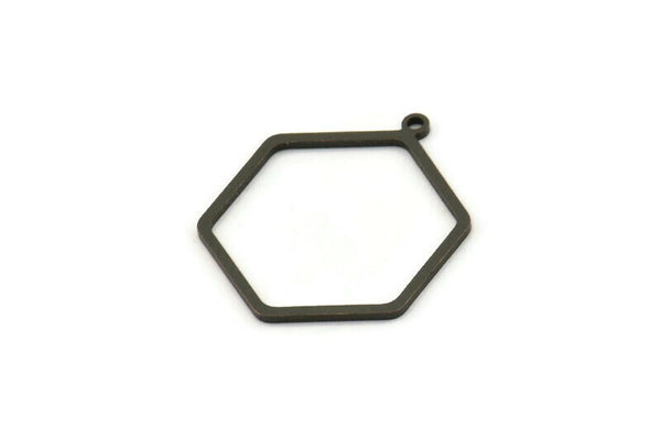 Black Hexagon Charm, 8 Oxidized Black Brass Hexagon Charms With 1 Loop, Earring Findings, Geometric Charms (28x23x1mm) A3000