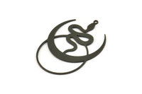 Black Moon Charm, 2 Oxidized Black Brass Crescent Moon And Snake Shaped Charms With 1 Loop (40x29x0.60mm) SMP0284 A2602