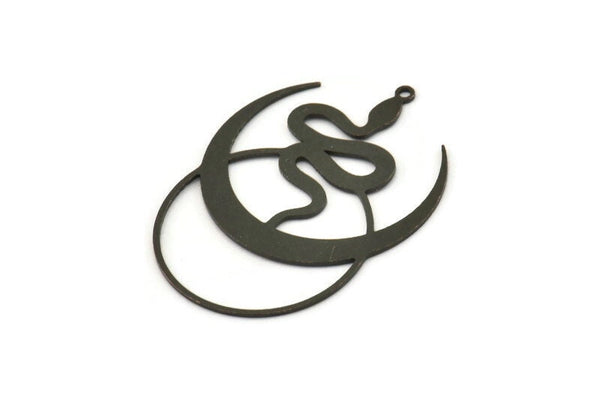 Black Moon Charm, 2 Oxidized Black Brass Crescent Moon And Snake Shaped Charms With 1 Loop (40x29x0.60mm) SMP0284 A2602