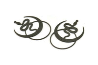 Black Moon Charm, 2 Oxidized Black Brass Crescent Moon And Snake Shaped Charms With 1 Loop (40x29x0.60mm) SMP0284 A2602