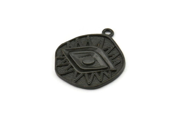 Black Eye Charm, 2 Oxidized Black Brass Eye Charms With 1 Loop, Pendants, Earrings (23x21x1.5mm) N1074
