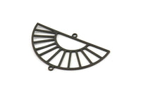 Semi Circle Charm, 6 Oxidized Black Brass Rising Sun Charms With 2 Loops, Pendant Charms (40x25x0.60mm) A3085