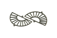 Semi Circle Charm, 6 Oxidized Black Brass Rising Sun Charms With 2 Loops, Pendant Charms (40x25x0.60mm) A3085