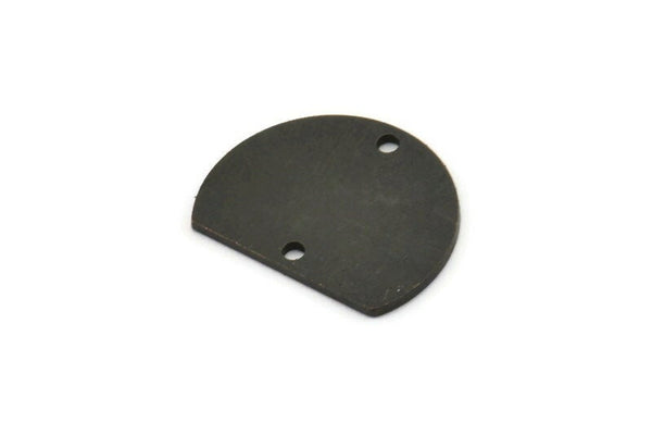 Semi Circle Charm, 6 Oxidized Black Brass Half Moon Charms With 2 Holes, Connectors (18x14x0.80mm) A3077