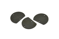 Semi Circle Charm, 6 Oxidized Black Brass Half Moon Charms With 2 Holes, Connectors (18x14x0.80mm) A3077
