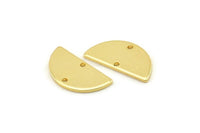 Gold Semi Circle, 2 Gold Plated Brass Half Moon Connector With 2 Holes, Charms, Pendants (21x10.5x1.2mm) D1525