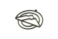 Siyah Yuvarlak Charm, 2 Oksitlenmiş Siyah Pirinç Dağ Desenli Yuvarlak Şekilli Charm, 1 Döngülü Charm Kolye Uçları (33x31x0,80 mm) A6692