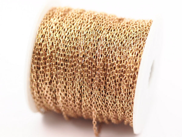 Solder Brass Chain, 20 M Faceted Soldered Brass Chain (3x1.5mm) W5-60rose  Z043