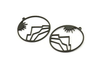 Black Sun Charm, 4 Oxidized Black Brass Sun Charms With 1 Loop, Mountain Charms (37x35x1mm) A3050