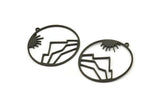 Black Sun Charm, 4 Oxidized Black Brass Sun Charms With 1 Loop, Mountain Charms (37x35x1mm) A3050
