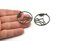Black Sun Charm, 4 Oxidized Black Brass Sun Charms With 1 Loop, Mountain Charms (37x35x1mm) A3050