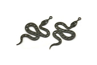 Siyah Yılan Tılsımı, 1 Halkalı 6 Oksitlenmiş Siyah Pirinç Yılan Kolye Ucu, Tılsımlar, Bulgular (39x22x0,60 mm) A3231